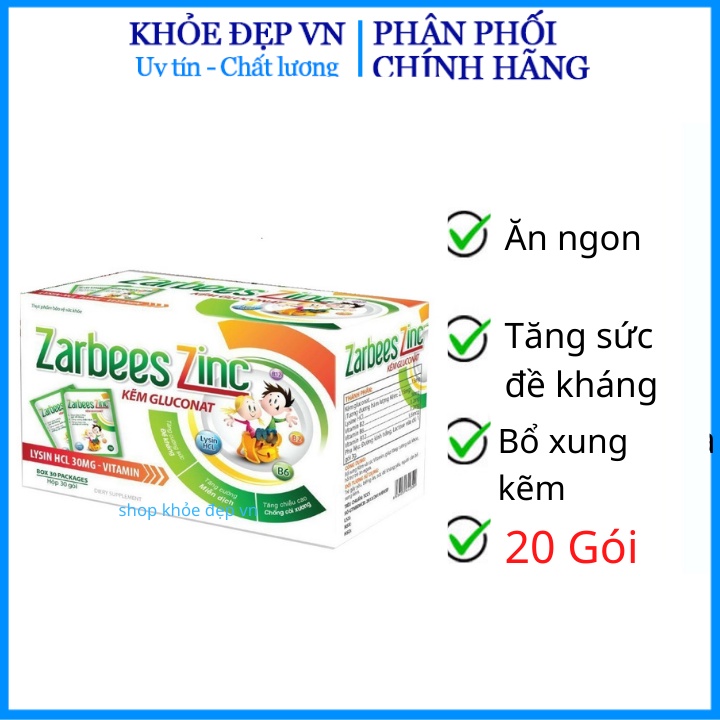 Kẽm gói Zarbees ZinC, bổ sung kẽm, hỗ trợ ăn ngon, tăng sức đề kháng, tăng miễn dịch, chống còi xương