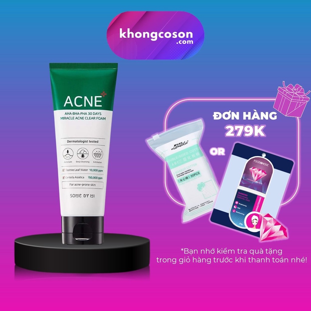 Sữa Rửa Mặt Some By Mi Giảm Mụn Trắng Da Trà Xanh AHA-BHA-PHA 30 Days Miracle ACNE Clear Foam 100ml - Khongcoson