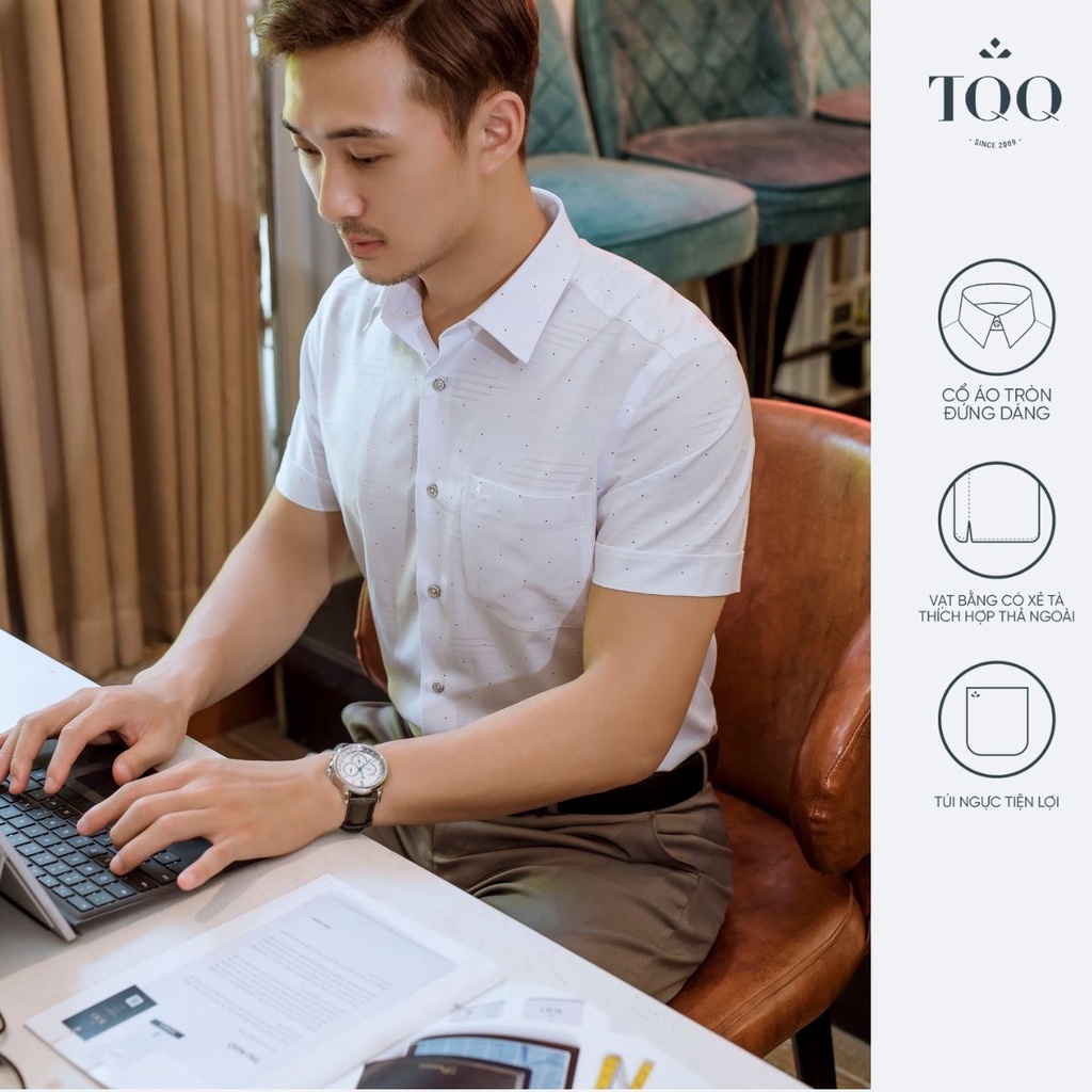 Áo sơ mi nam ngắn tay TQQ chất liệu bamboo không nhăn dáng Slimfit công sở H250CB vạt bằng có túi ngực