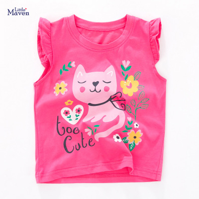 Áo thun cộc tay bé gái chính hãng LITTLE MAVEN - mẫu ATE073 ÁO HỒNG IN HÌNH MÈO CUTE