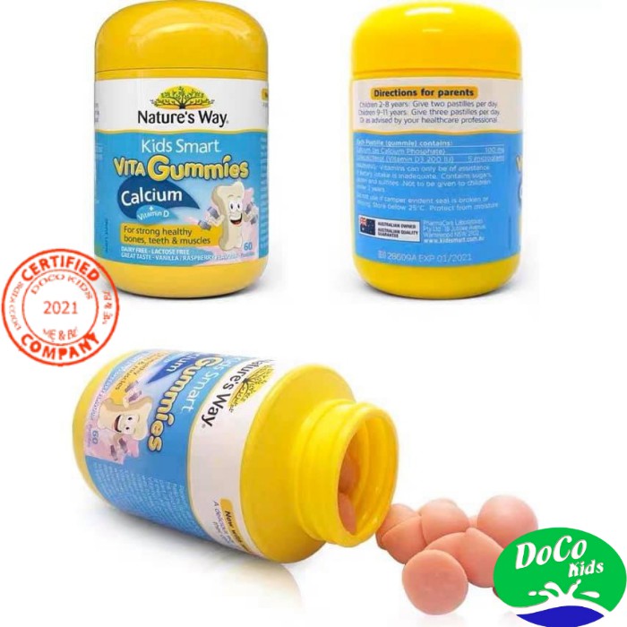 Kẹo dẻo Nature's Way Kids Smart Vita Gummies, Úc (60v) nhiều vị bổ sung vitamin,Canxi, khoáng chất cho trẻ từ 2 tuổi