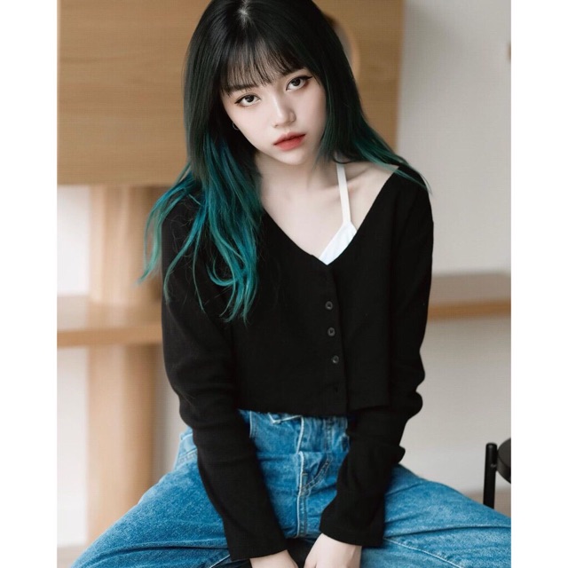 [RẺ VÔ ĐỊCH Áo Croptop Yan Cổ Tim Tay Dài Phối Khuy Unisex