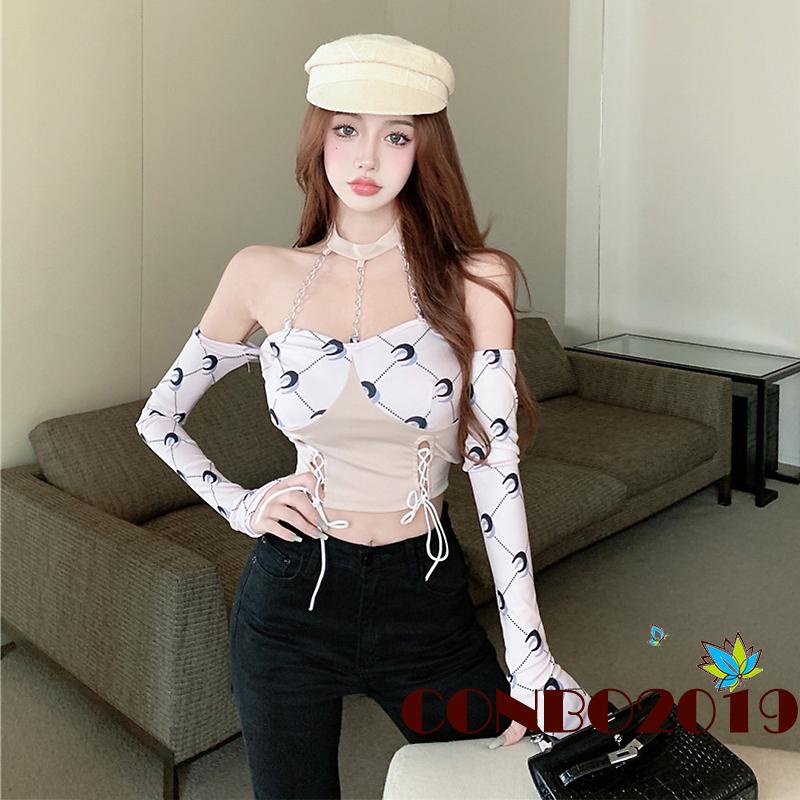 Áo Thun Dài Tay Hở Vai In Họa Tiết Độc Đáo Thời Trang Quyến Rũ Cho Nữ