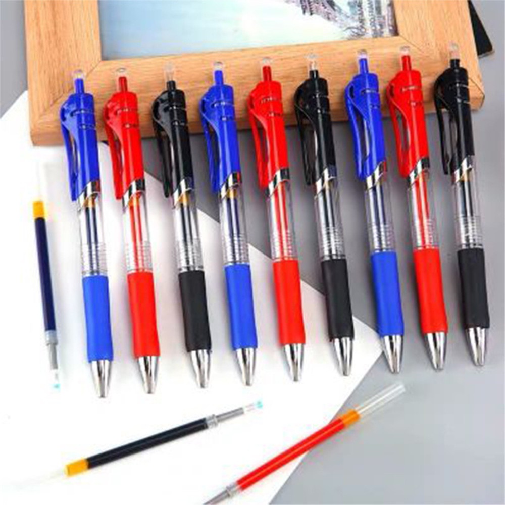 Cod Qipin 3pcs 0.5mm Press Gel Pen Black Blue Red Student Signature Pen Business Office Supply