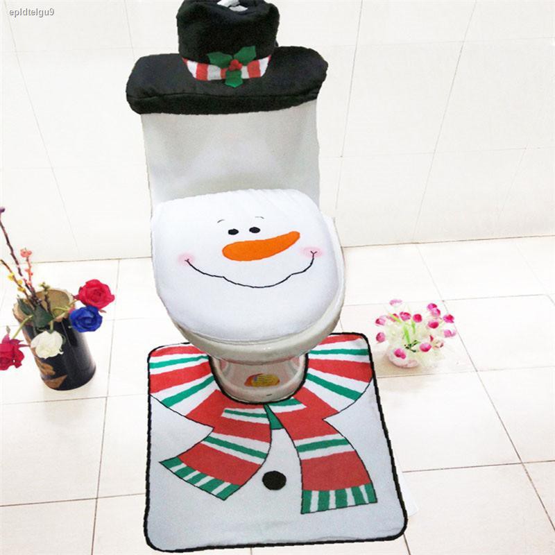 Dễ lau chùi◐♚♛3 cái / bộ Giáng sinh Ông già Noel Nắp ghế nhà vệ sinh Chống Trượt Phòng tắm Thảm Toliet Thảm Trang trí Gi