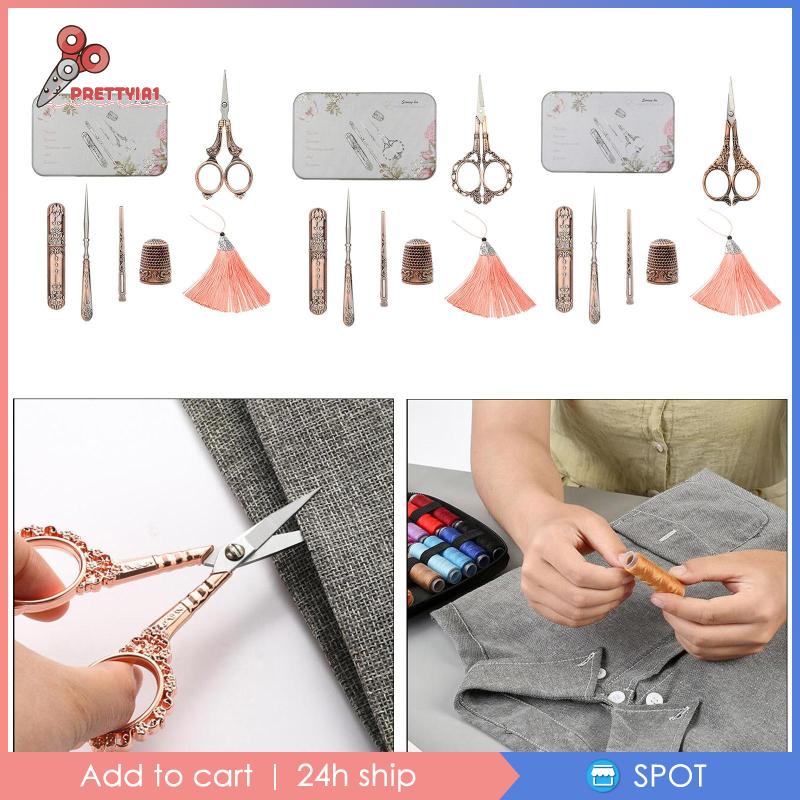 [Prettyia1] Bộ Dụng Cụ Thêu Cổ Điển Hoàn Chỉnh Thimble Awl Lily