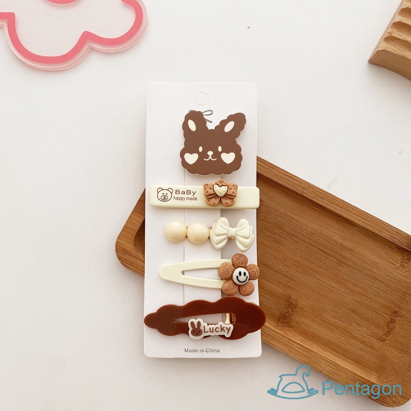 Bộ 5 Kẹp Tóc Đính Nơ Họa Tiết Hoạt Hình Dễ Thương Cho Bé Gái