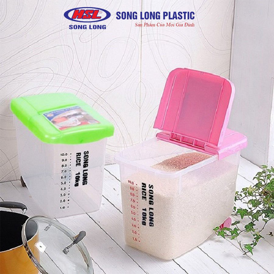 Thùng đựng gạo có nắp Song Long Plastic 10kg, 15kg nhựa cao cấp có bánh xe | BigBuy360 - bigbuy360.vn