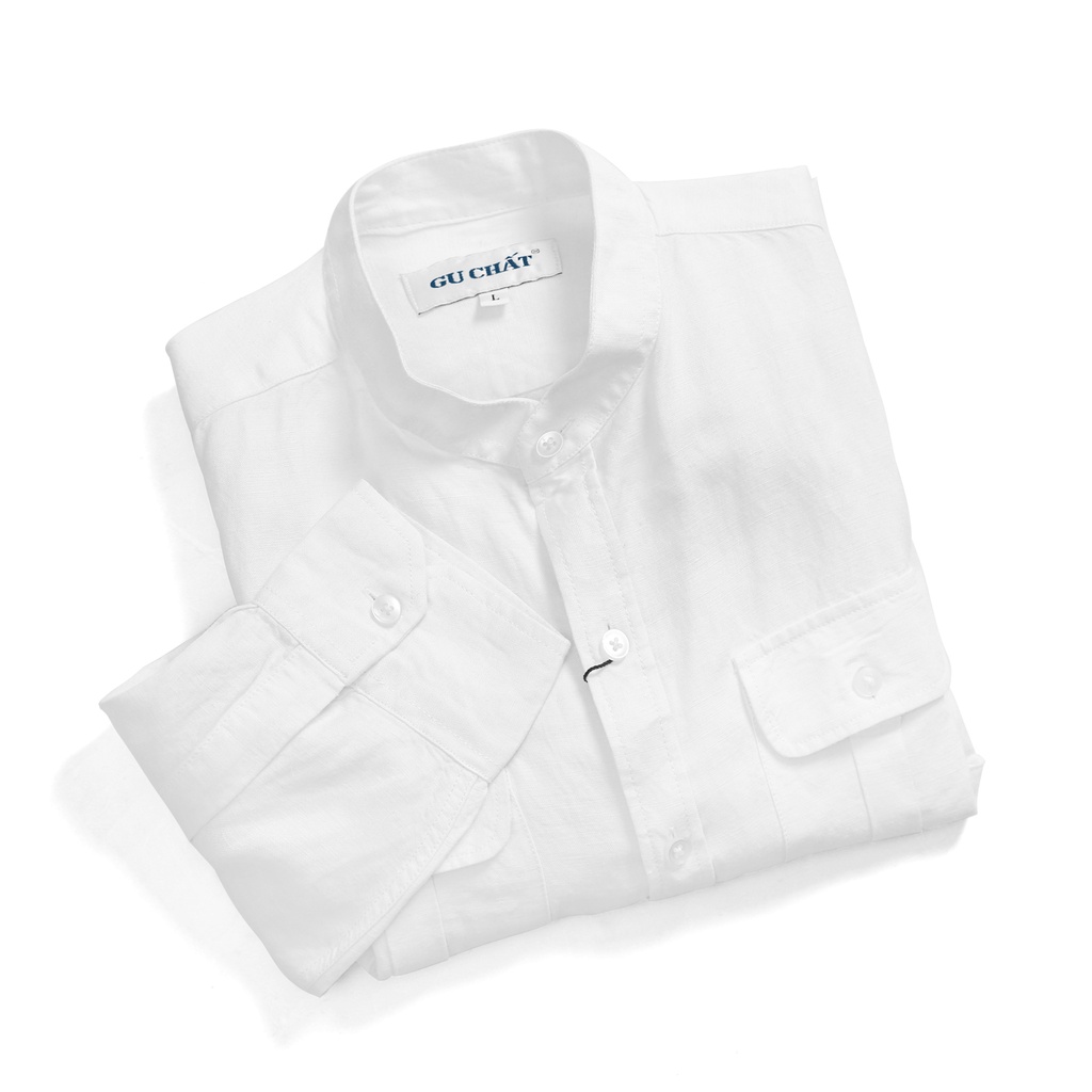 Áo Sơ Mi Nam Dài Tay GU CHẤT, Vải Đũi ( Linen ) Cao Cấp Thoáng Mát, Thiết Kế Cổ Tàu Có Túi Sang Trọng - GUD12