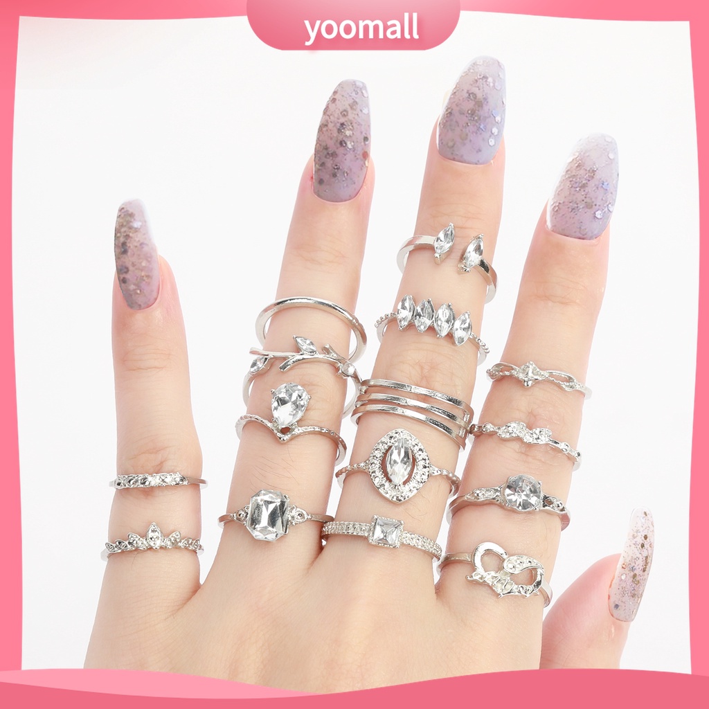 Yomall♡ Bộ 15 Nhẫn Hợp Kim Đính Đá Phong Cách Bohemian Thời Trang Cho Nữ