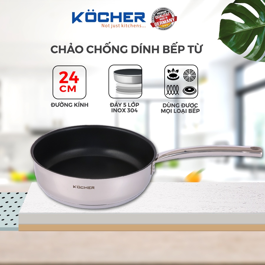 Chảo chống dính bếp từ inox 304 5 lớp đáy KOCHER Size 24cm dùng cho mọi loại bếp