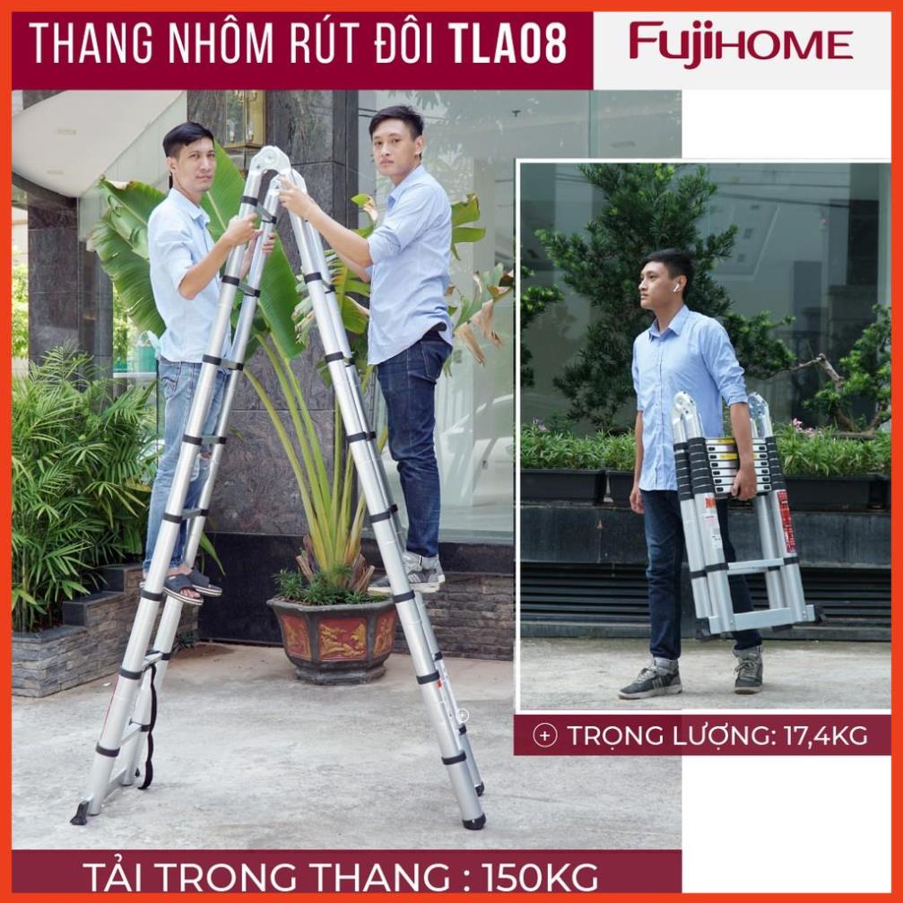 Thang nhôm rút chữ A FUJIHOME 3,8M - 5M gấp gọn chính hãng, thang rút đơn xếp gọn gia đình đa năng, thương hiệu Nhật Bản