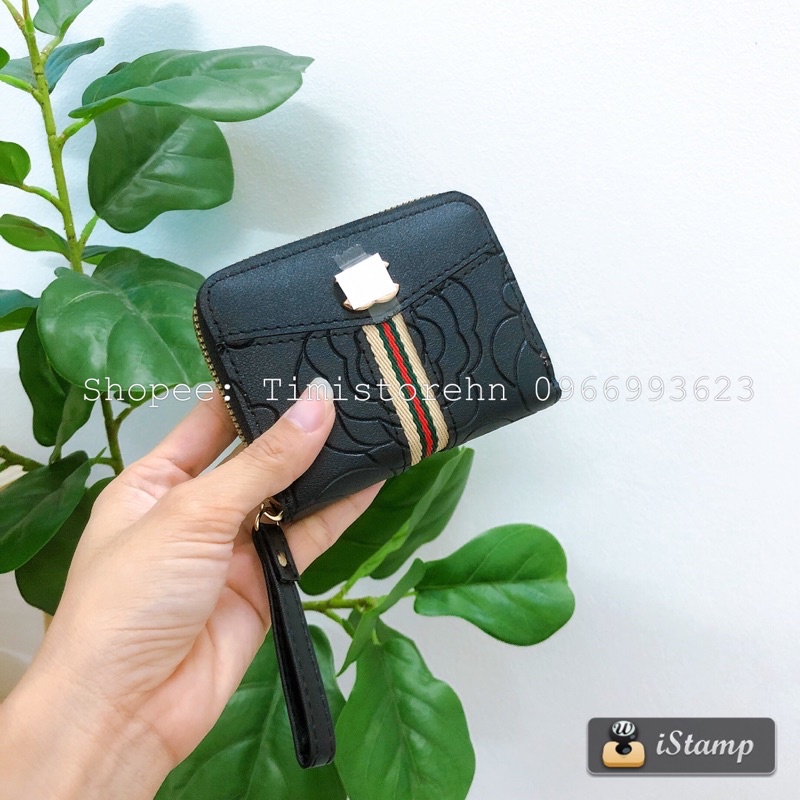 Ví tiền nữ, Bóp tiền nữ, Ví nữ, Bóp nữ, Ví ngắn kéo khoá nhiều ngăn da in hoa trà bền đẹp TIMISTOREHN V05