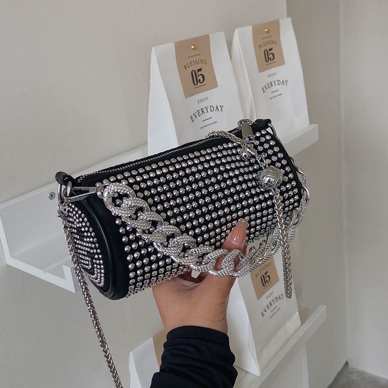 Túi Đeo Vai Hình Trụ Đính Kim Cương Giả Cao Cấp Thời Trang 2022 Cho Nữ