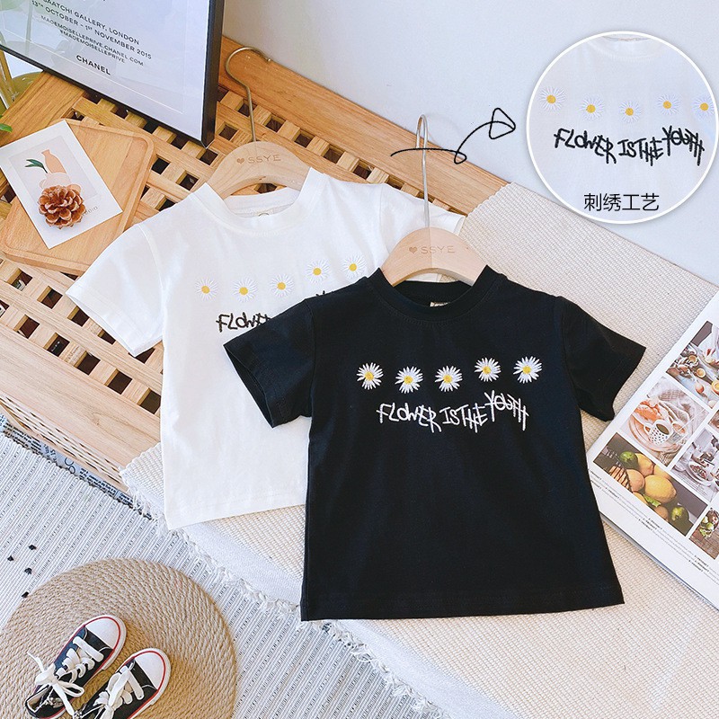 Áo cặp mẹ và bé gái thun cotton mát mẻ thêu hoa cúc HÀNG QUẢNG CHÂU CAO CẤP ABG21- bé 2-6 tuổi