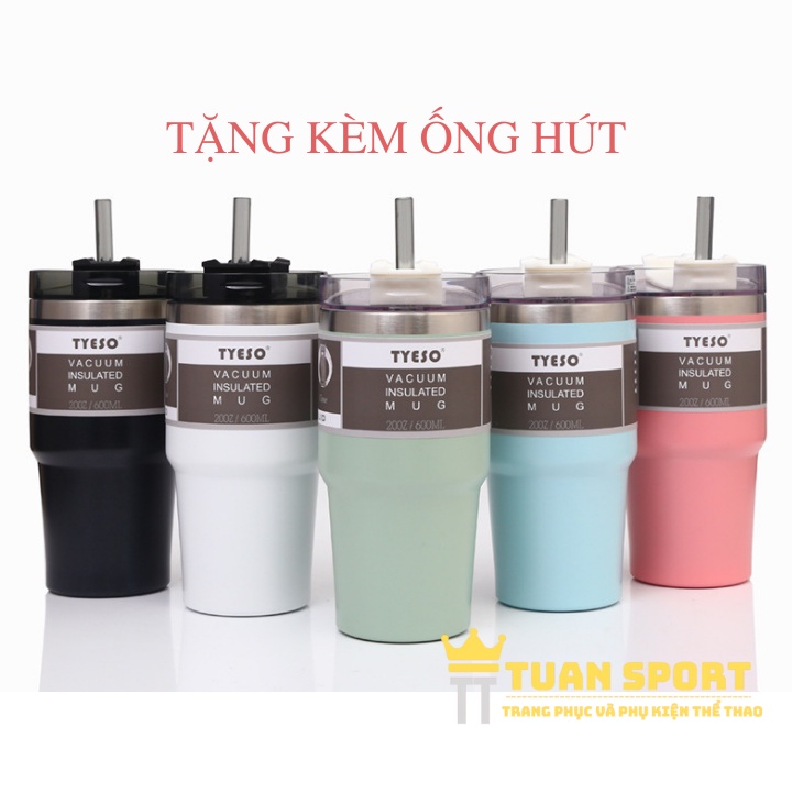 Ly giữ nhiệt TYESO bình giữ nhiệt chất liệu thép không gỉ 304 kèm ống hút nắp dạng xoay dung tích 600ml