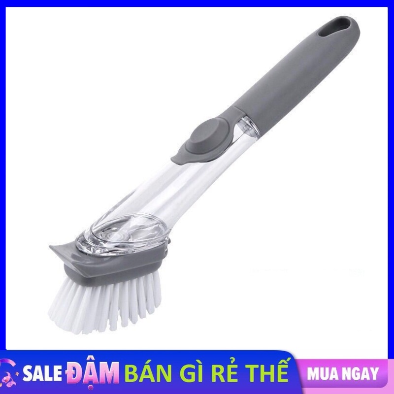 Bàn chải chà sàn/Cọ chà rửa xoong nồi có cán cầm kèm ngăn chứa xà phòng tiện dụng