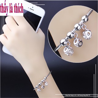 Vòng tay nữ hở Thấy là thích kiểu 3 xúc xắc đính đá Zircon - Cam kết 1 đổi 1 nếu hoen, gỉ sét