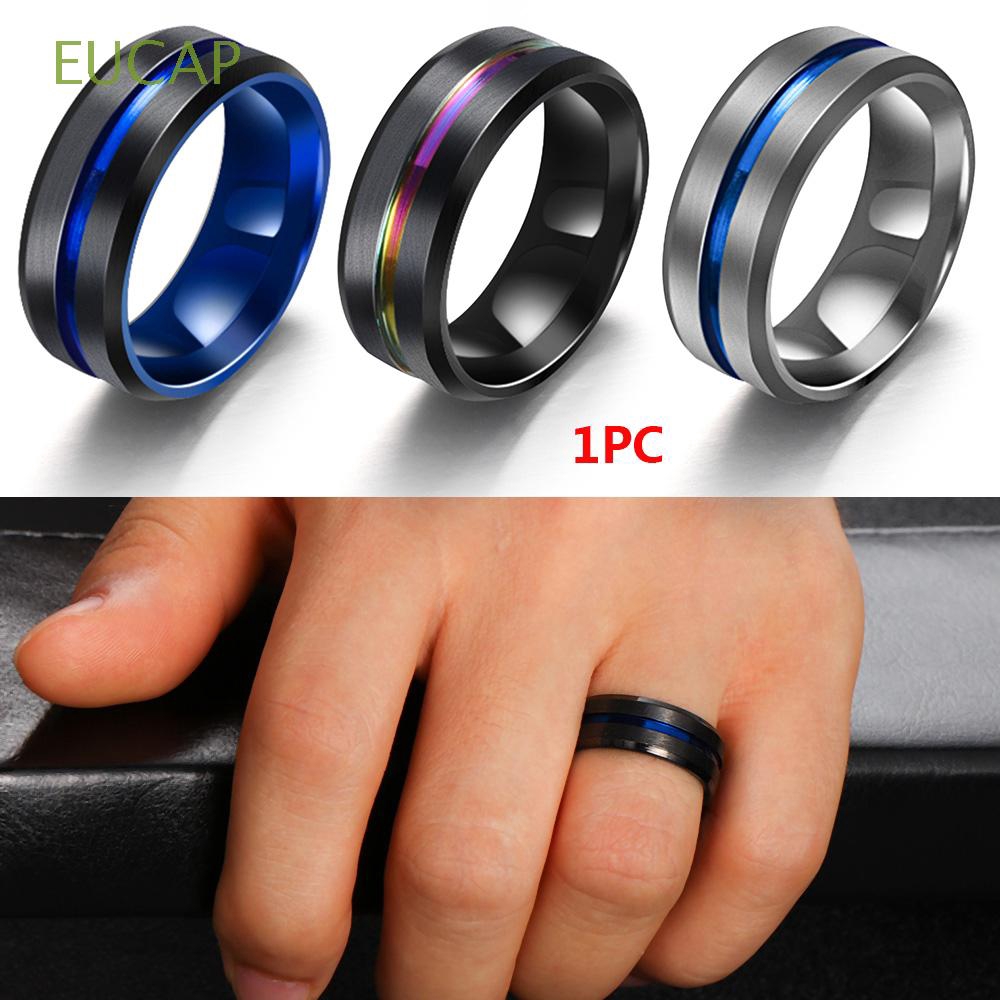 EUCAP Matte 8mm Jewelry Vintage Men Titanium Steel Ring