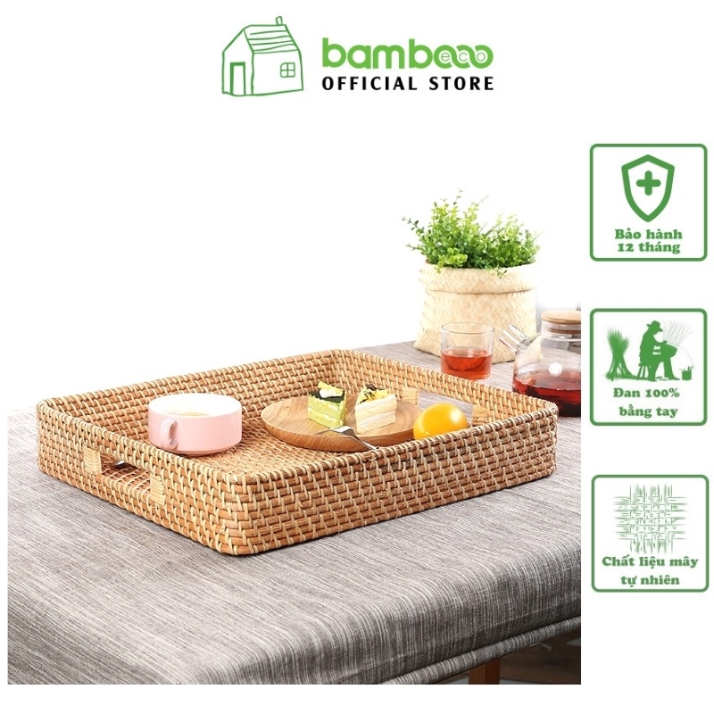 Khay mây tre đan xuất khẩu BAMBOOO ECO đựng trà bánh trang trí decor bàn ăn K001087