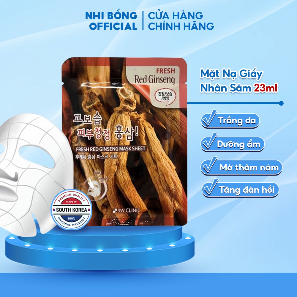 Mặt Nạ Giấy Dưỡng Da Chiết Xuất Nhân Sâm 3W Clinic Hàn Quốc Giúp Ngăn Ngừa Lão Hóa & Mềm Mịn Da 23ml