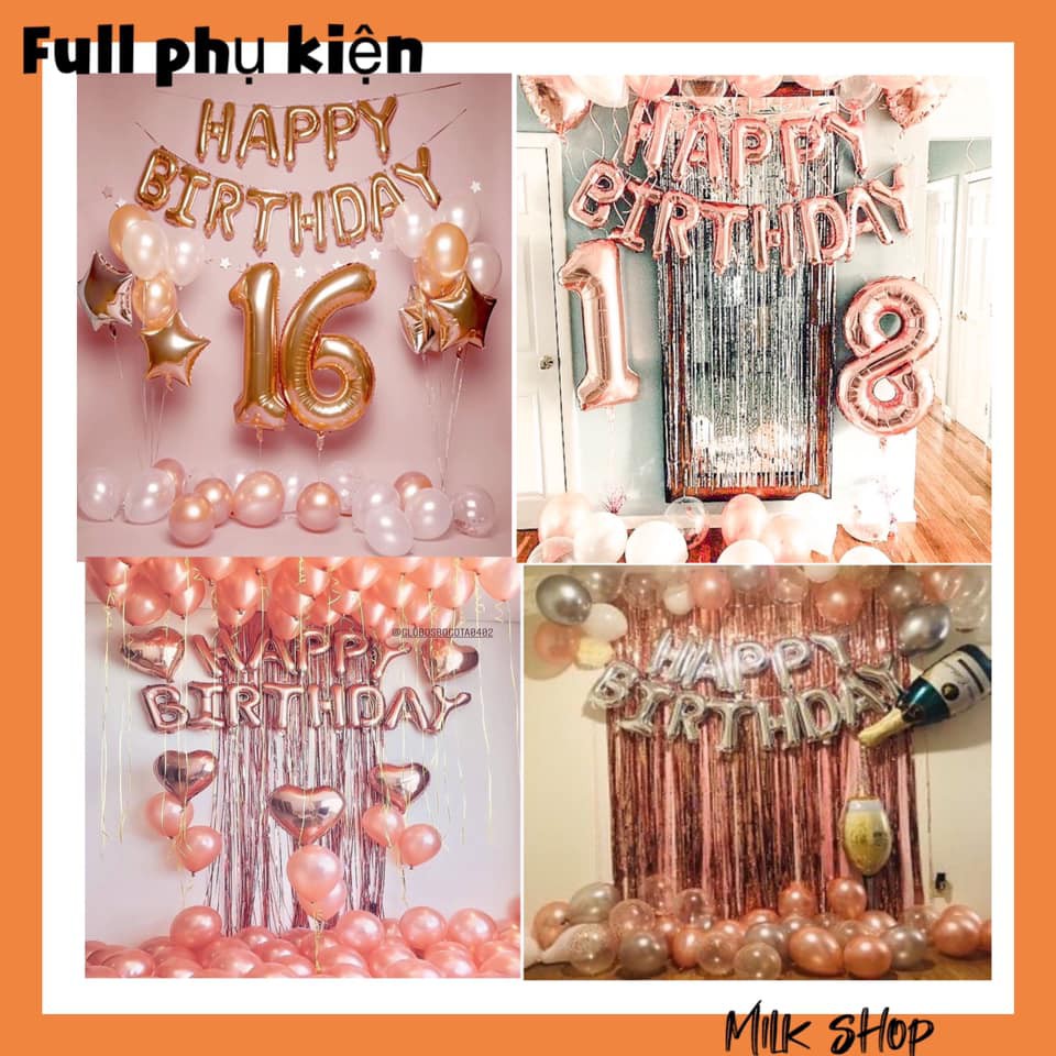 Set bóng bay trang trí sinh nhật Milk shop EQ99  Đủ phụ kiện Chọn mẫu màu rose gold