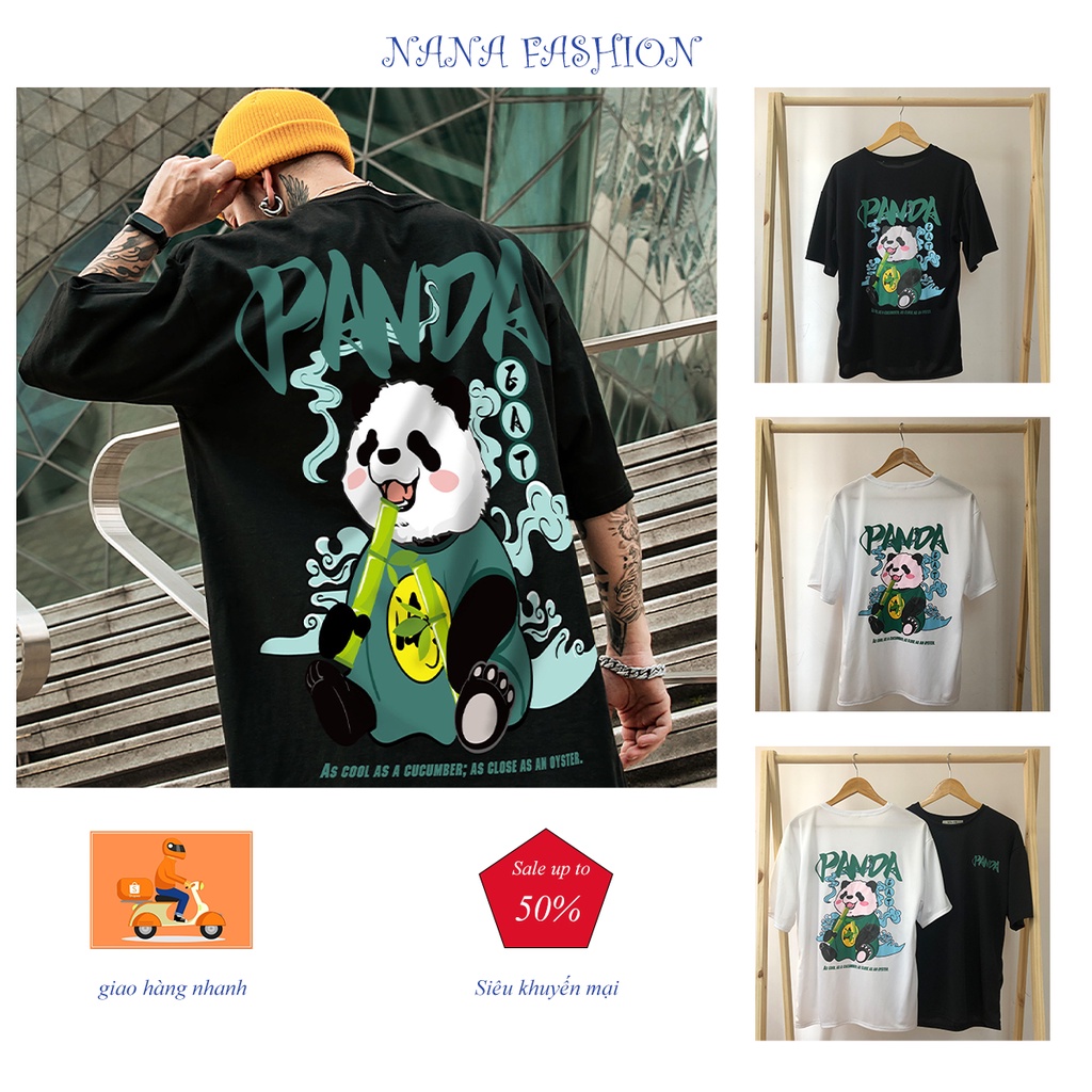 AT068 - Áo thun nữ nam form rộng tay ngắn (tay lỡ) unisex Gấu Trúc Panda đen trắng phong cách trẻ trung