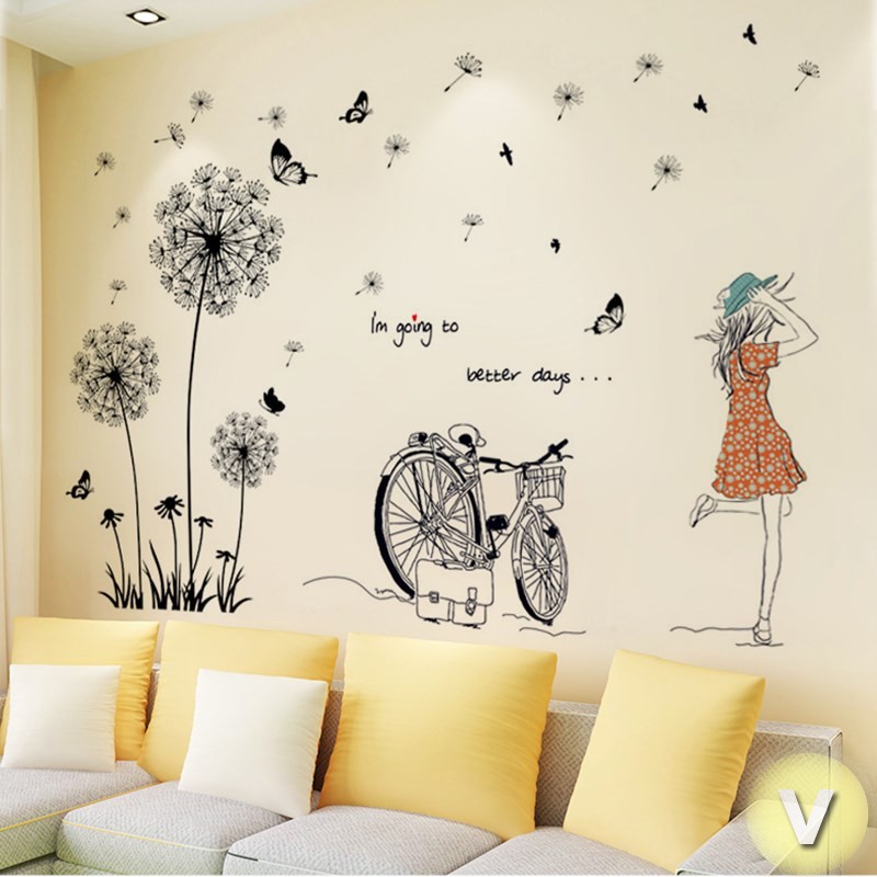 Decal dán tường Bồ công anh và cô gái