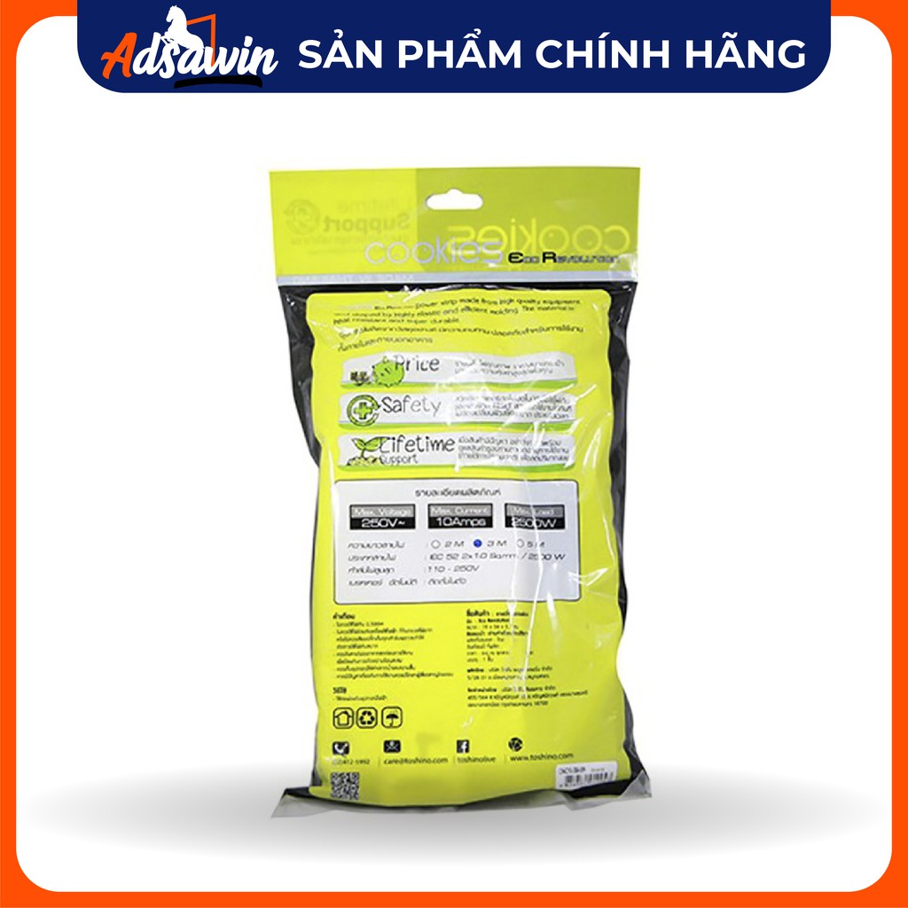 HÀNG CHÍNH HÃNG TOSHINO COOKIES Thái Lan 4 ổ kềm 2 công tắc,chất liệu nhựa ABS chống cháy công suất 2500W dây 2x1mm