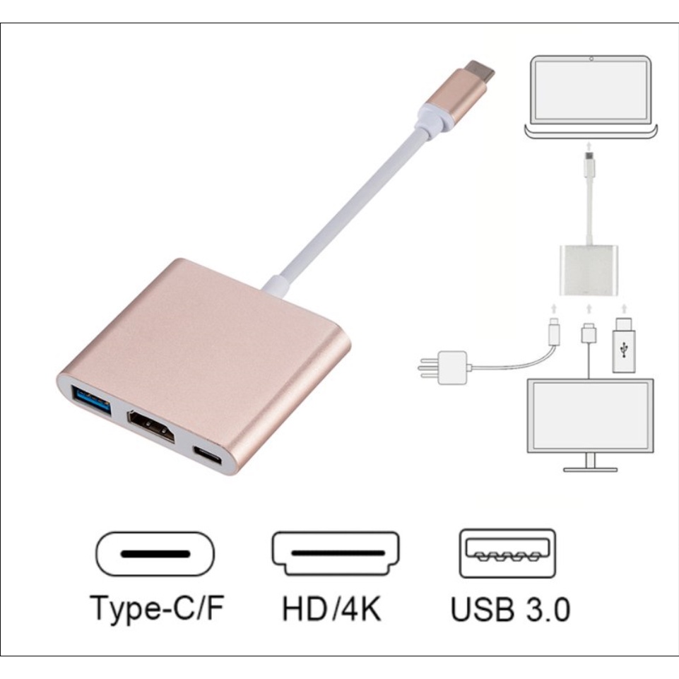 Bộ Chuyển Đổi USB 3.0 Type C Sang HDMI Đa Năng 4K 3 Trong 1 Với Cổng Sạc