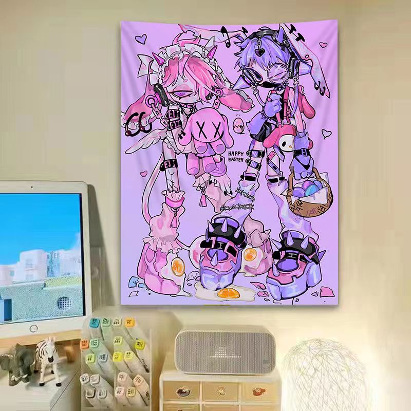 Tấm Vải Treo Tường Trang Trí Phông Nền Họa Tiết Hoạt Hình Hello Kitty Kiểu Punk Dễ Thương