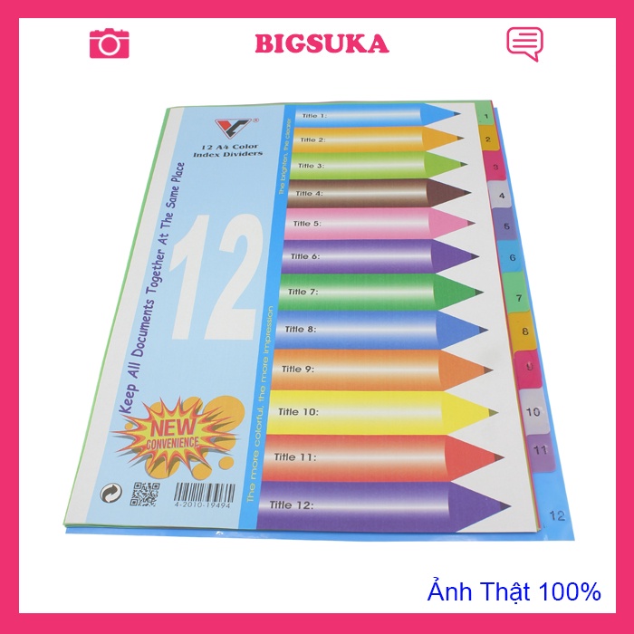 Bìa phân trang sổ còng nhựa A4 12 số BIGSUKA