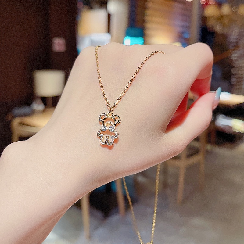 Vòng cổ mặt hình gấu đính đá pha lê kiểu Hàn Quốc sang trọng cho nữ