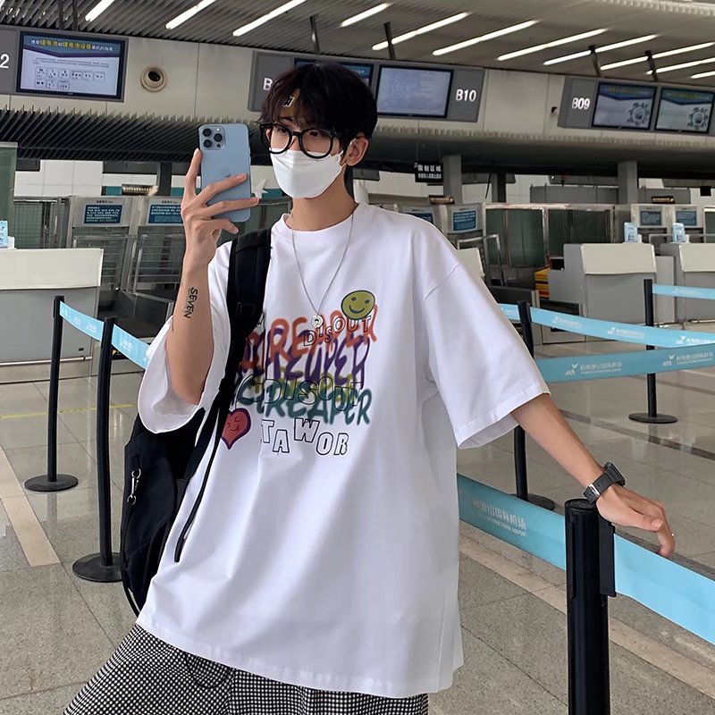 Áo Thun Tay Ngắn Dáng Rộng In Chữ Phong Cách Hàn Quốc Thời Trang Mùa Hè Cho Nam Và Nữ size M-5XL