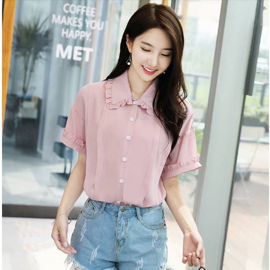 ÁO SƠ MI NỮ CỔ BÈO TAY NGẮN A1044 | BigBuy360 - bigbuy360.vn