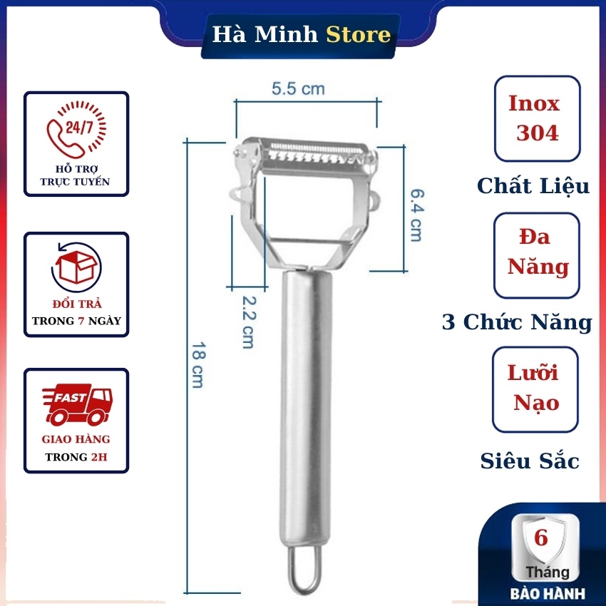 Nạo rau củ đa năng cầm tay bằng inox siêu bền, gọt rau củ đa năng 3 trong 1 tiện lợi - nạo củ quả inox Hà Minh Store