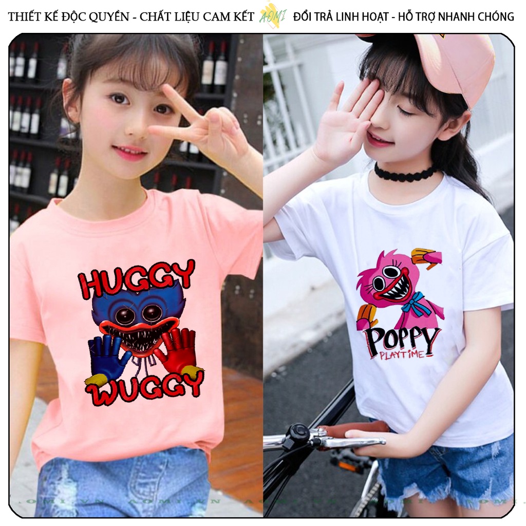 ÁO THUN Poppy Playtime Huggy Wuggy UNISEX PHÔNG TRẮNG TAY NGẮN NAM NỮ GIA ĐÌNH CẶP ĐÔI SIZE TRẺ EM BÉ TRAI GÁI AOMIVN
