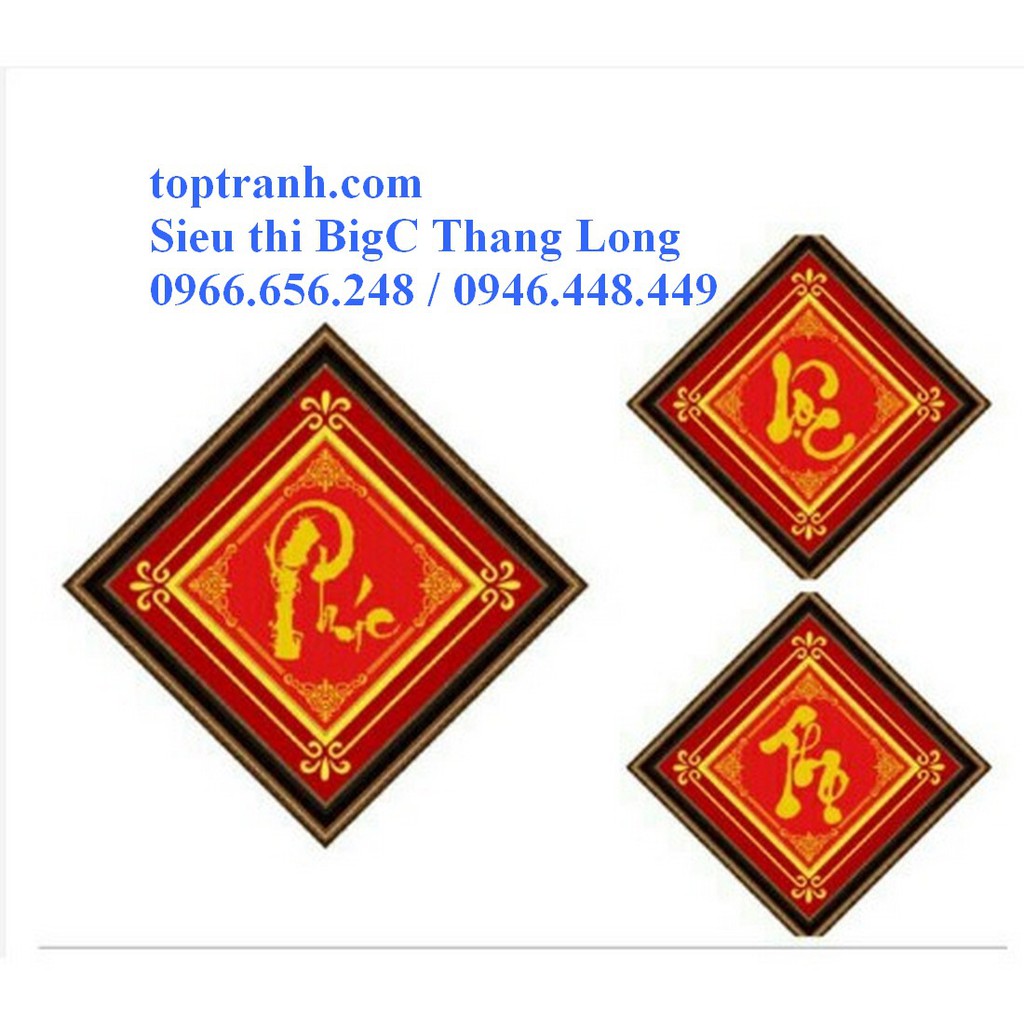 Tranh thêu chữ thập Phúc lộc thọ nền đỏ 222509, 222510,222511 chưa thêu