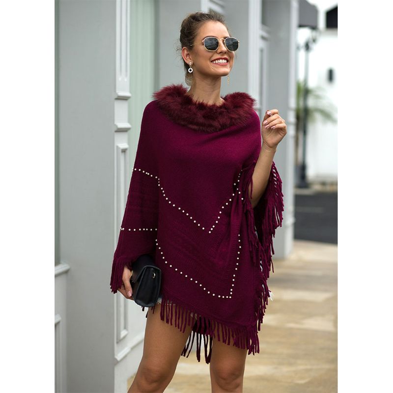 Áo Len Cánh Dơi Phối Tua Rua Họa Tiết Kẻ Sọc Thời Trang Cho Nữ