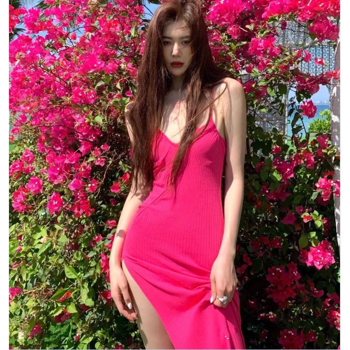 Đầm Dài Hai Dây Cổ Chữ V Hở Lưng Màu Trơn Dành Cho Nữ