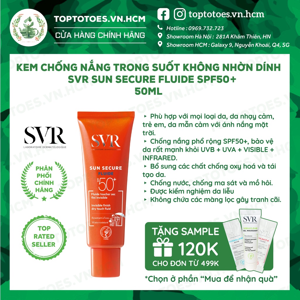 Kem chống nắng trong suốt không nhờn dính SVR Sun Secure Fluide SPF50+ 50ml [NHẬP KHẨU CHÍNH HÃNG 100%]