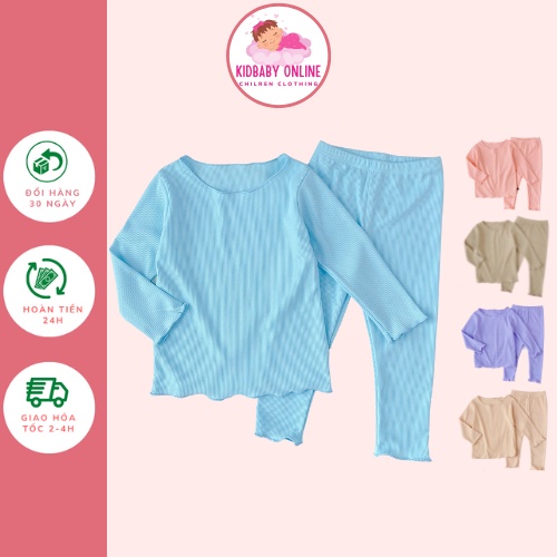 Bộ Đồ Dài Tay Bé Gái Minky Mom Vải Thun Gân Bèo Nhún Ngực, Đồ Bộ Cho Bé Gái Mặc Nhà Thu Đông Kidbabyonline K141