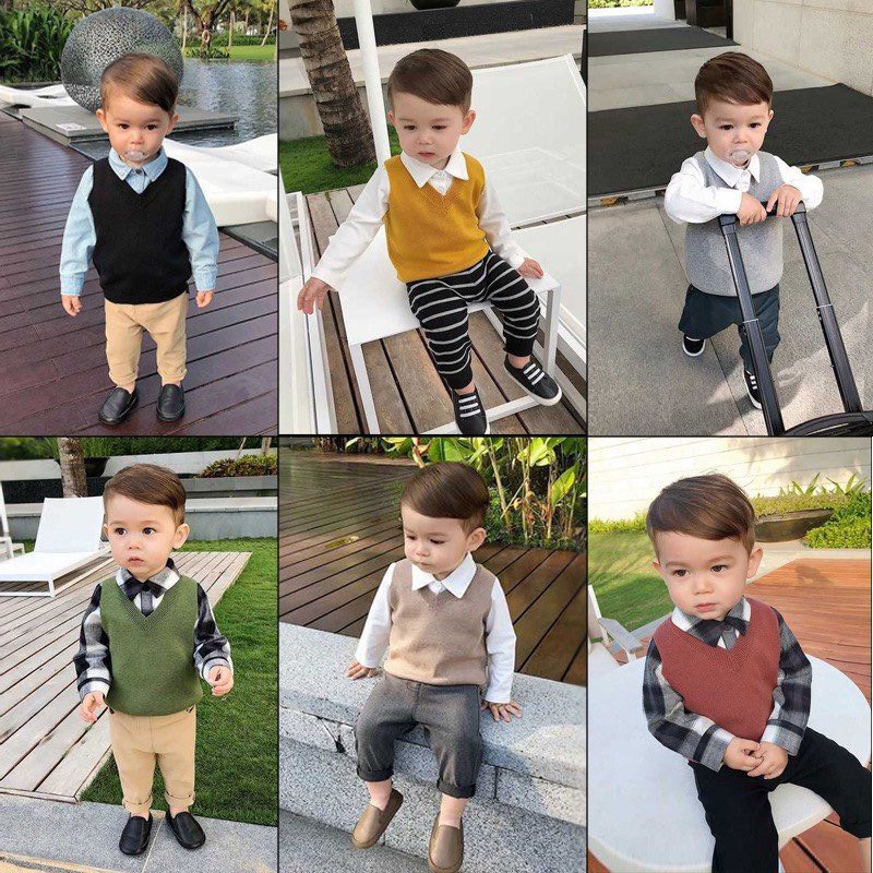 (1-8 tuổi) Áo gile len trơn cổ tim gile cho bé trai bé gái phong cách Hàn Quốc cực mềm mại GL3
