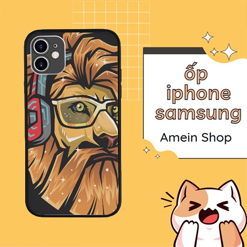 Ốp Chống Vỡ Màn Hình Ngầu Đét Sư Tử Đeo Tai Nghe Loại Tốt Nhất cho IPHONE SAMSUNG MYS20220470