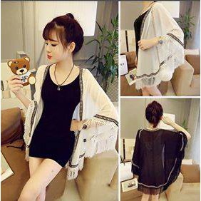 Kimono khoác ngoài bikini viền tua rua