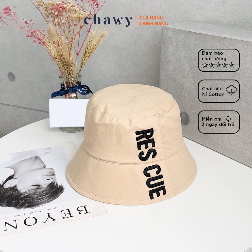 Nón bucket vành cụp thêu Rescue, mũ tai bèo chất kaki tăm cao cấp thời trang form unisex Chawy.SG