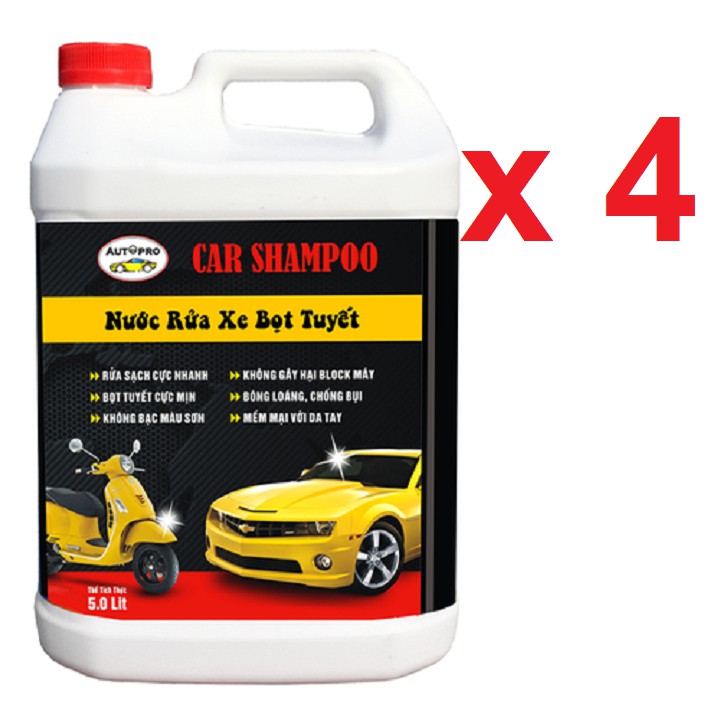 [NƯỚC RỬA XE] Bộ 4 can nước rửa xe bọt tuyết chuyên dụng cho ô tô xe máy Autopro 5L