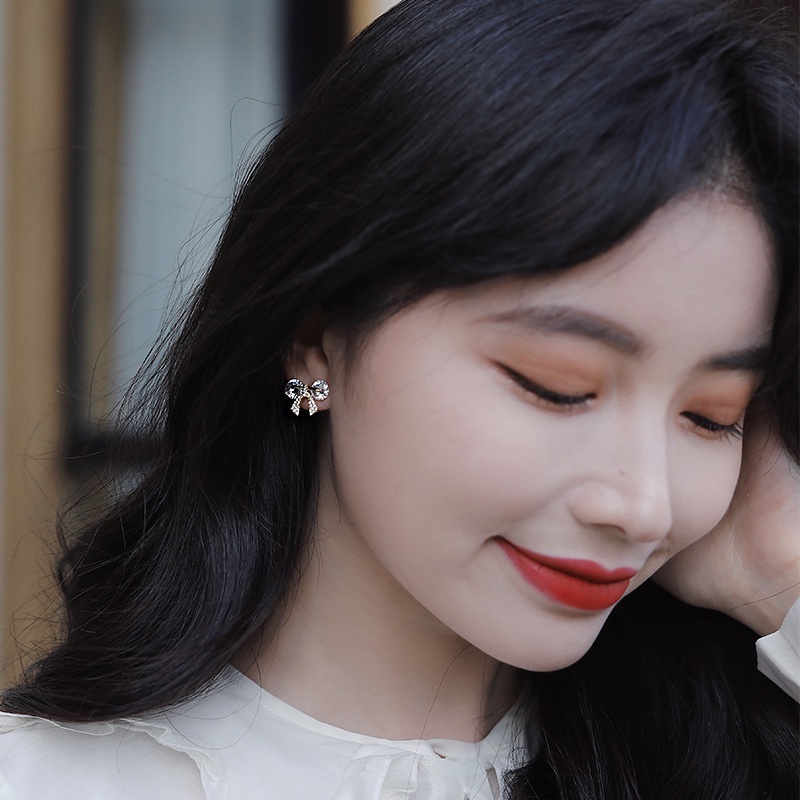 Khuyên tai nơ kim bạc đơn giản sang trọng thời trang 2021