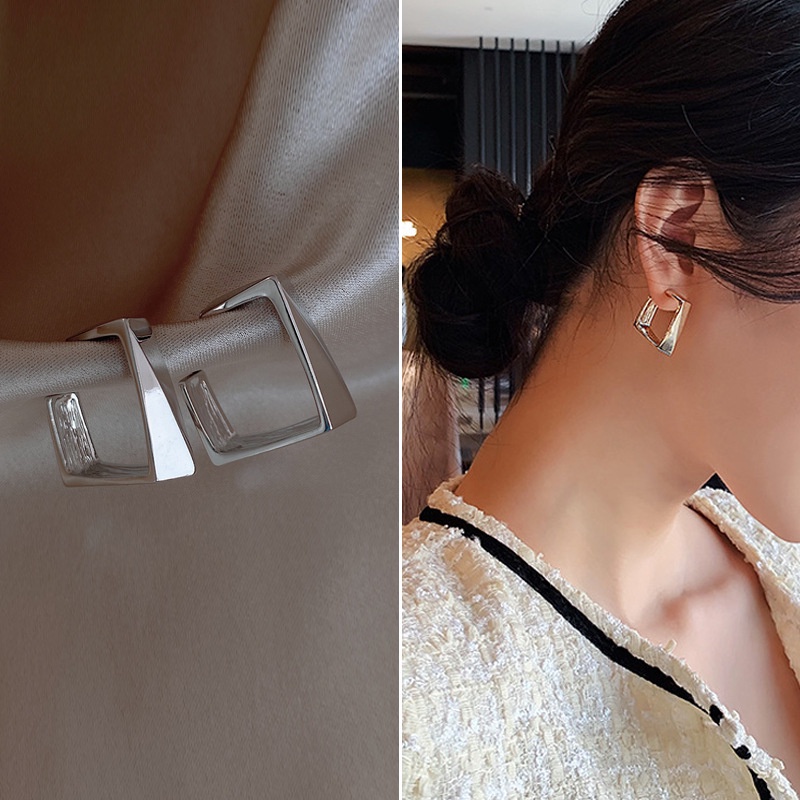 Bông Tai Mạ Vàng 14K Hình Vuông Đơn Giản Phong Cách Retro