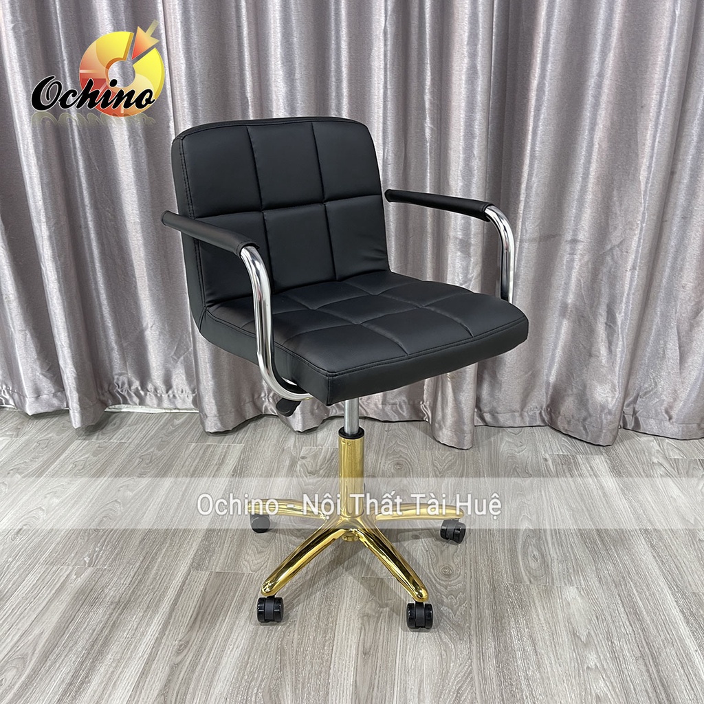 Ghế Xoay Spa, Ghế Trang Điểm Xoay Bánh Xe Chân Vàng Sao Mẫu Vịn Tay Inox Phong Cách Sang Chảnh (Hình Thật Shop Chụp)